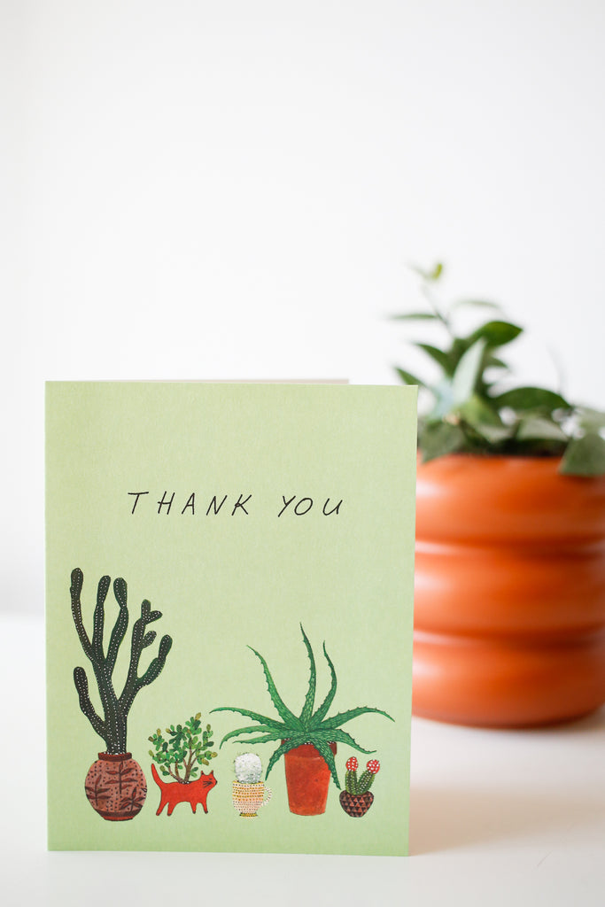 Thank You Cacti Cat Planter Card