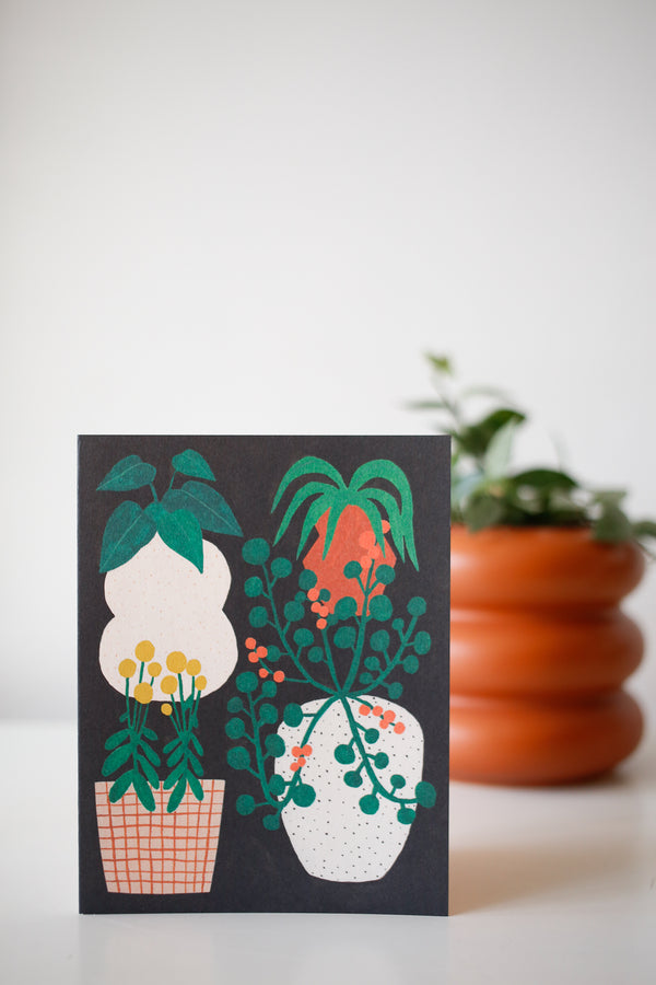 Potted Plants Black Background Card