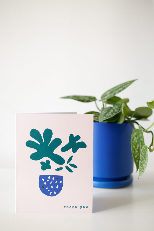 Thank You Abstract Blue Potted Plant Card