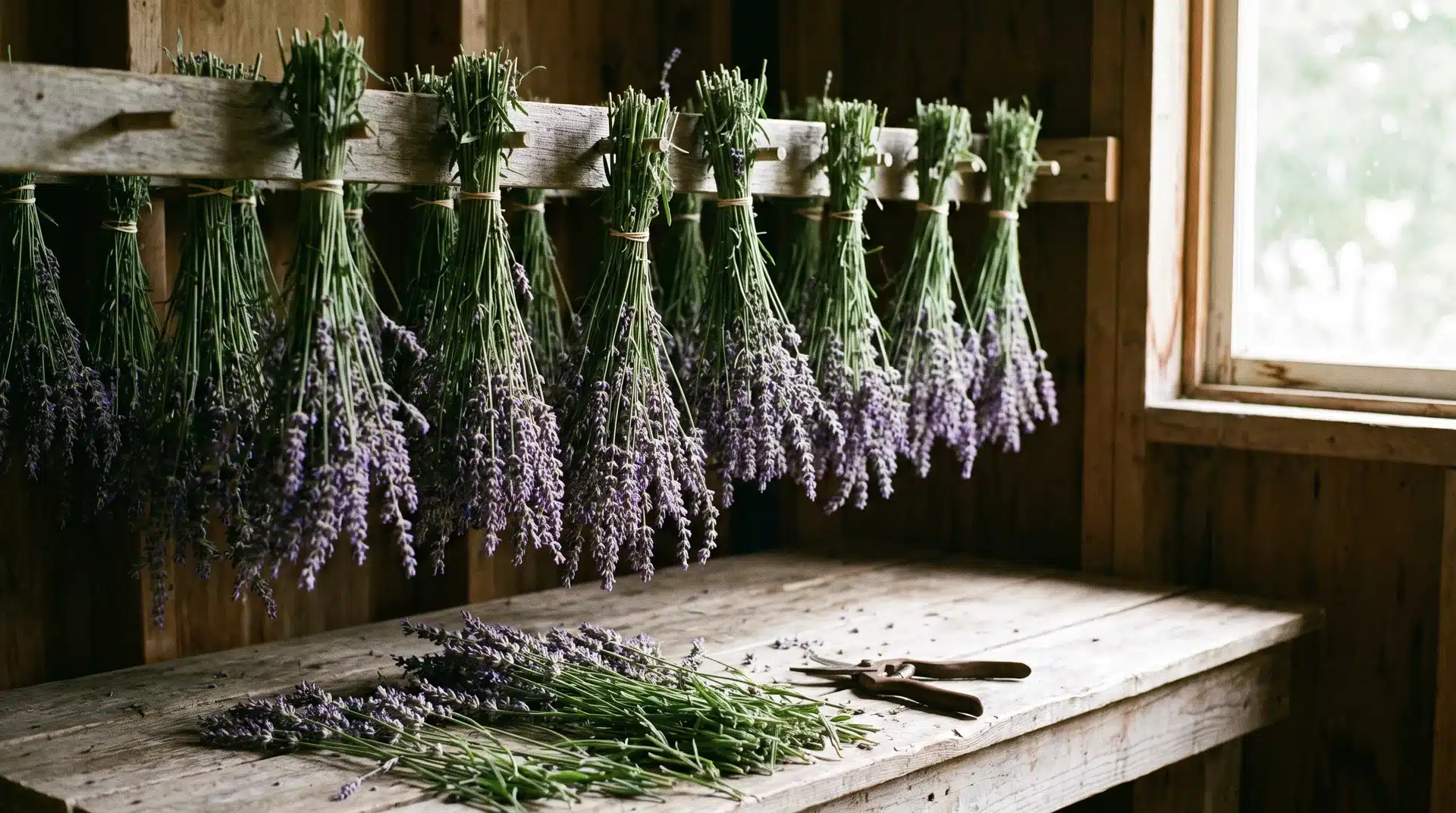 How to dry lavender with fresh bundles prepared for preserving fragrance and color naturally.