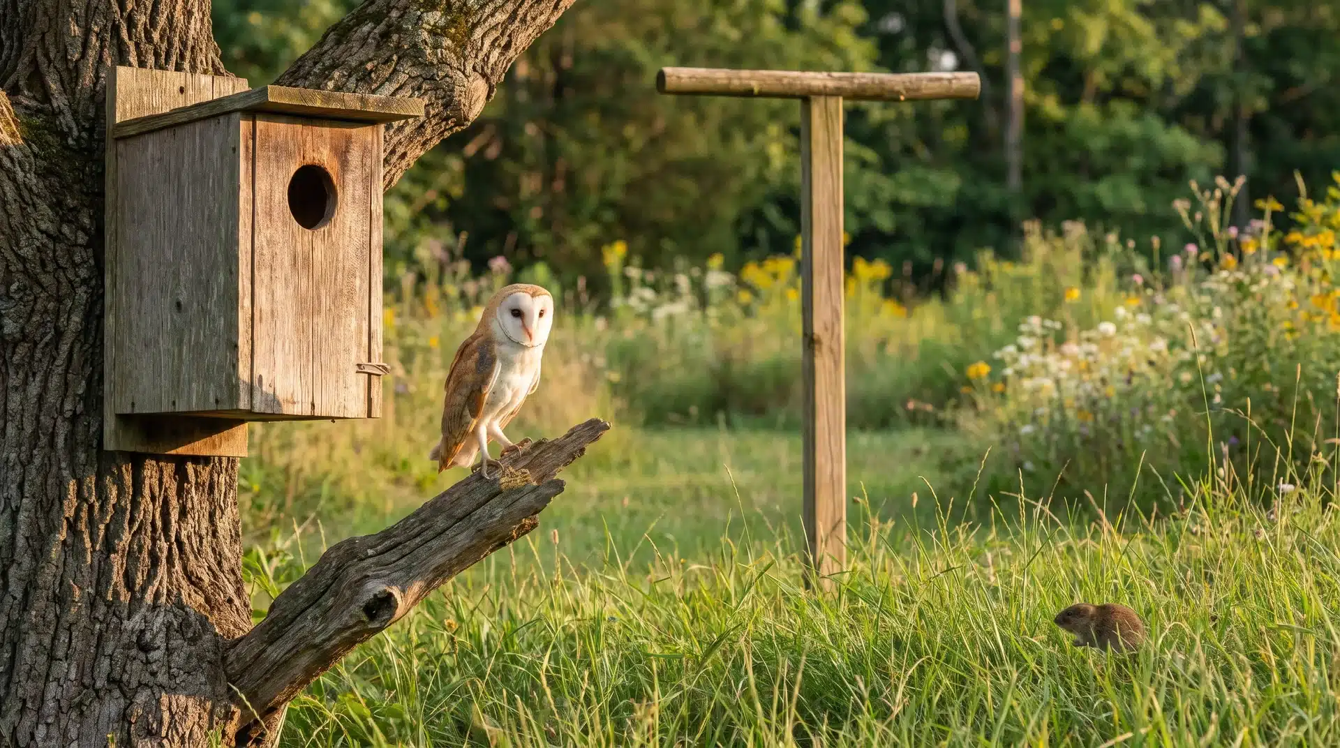 Using natural vole control methods with owl habitats to help reduce rodent activity in gardens.