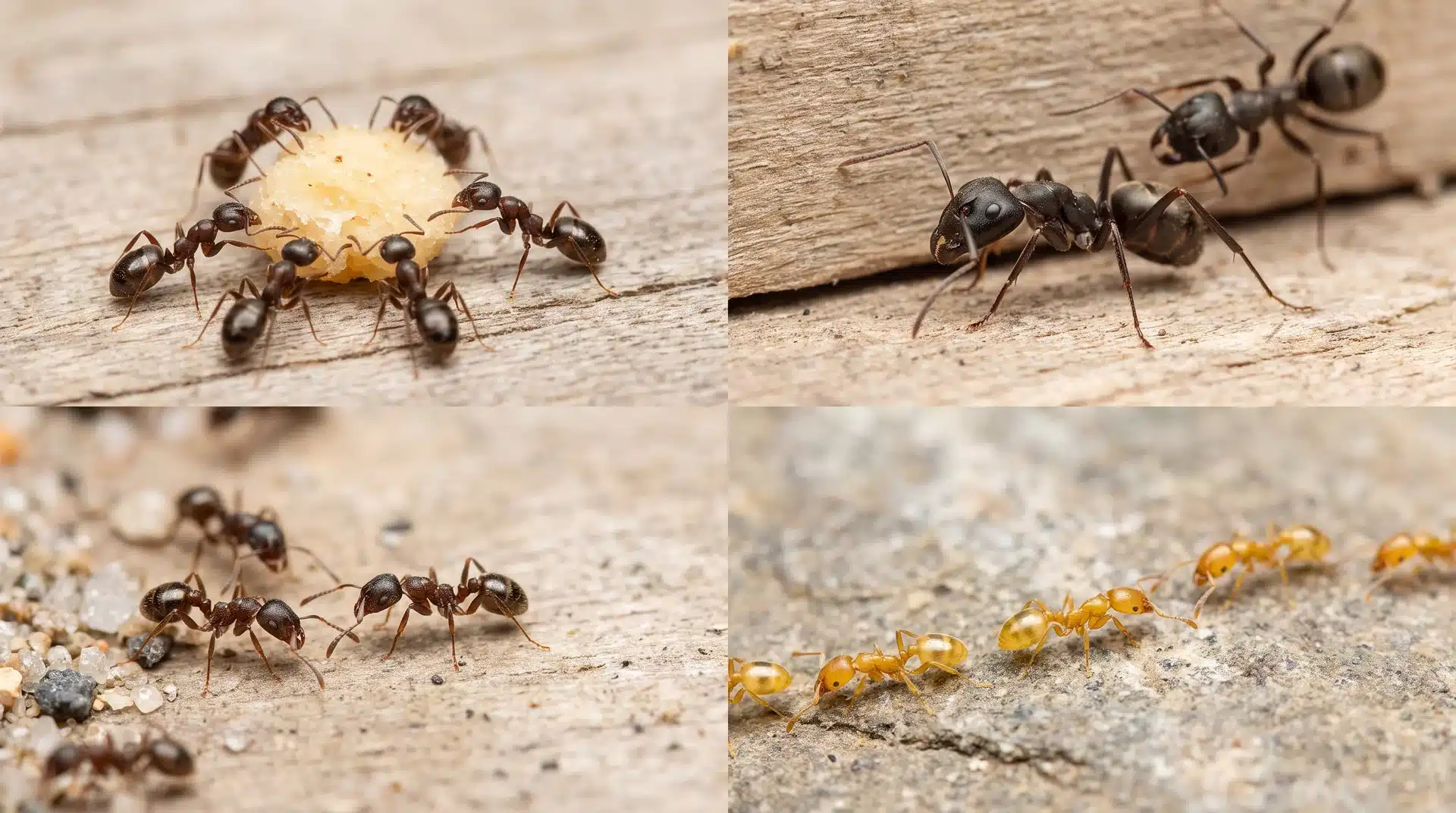 Ants in home showing different species including carpenter ants, sugar ants, and common household ants.