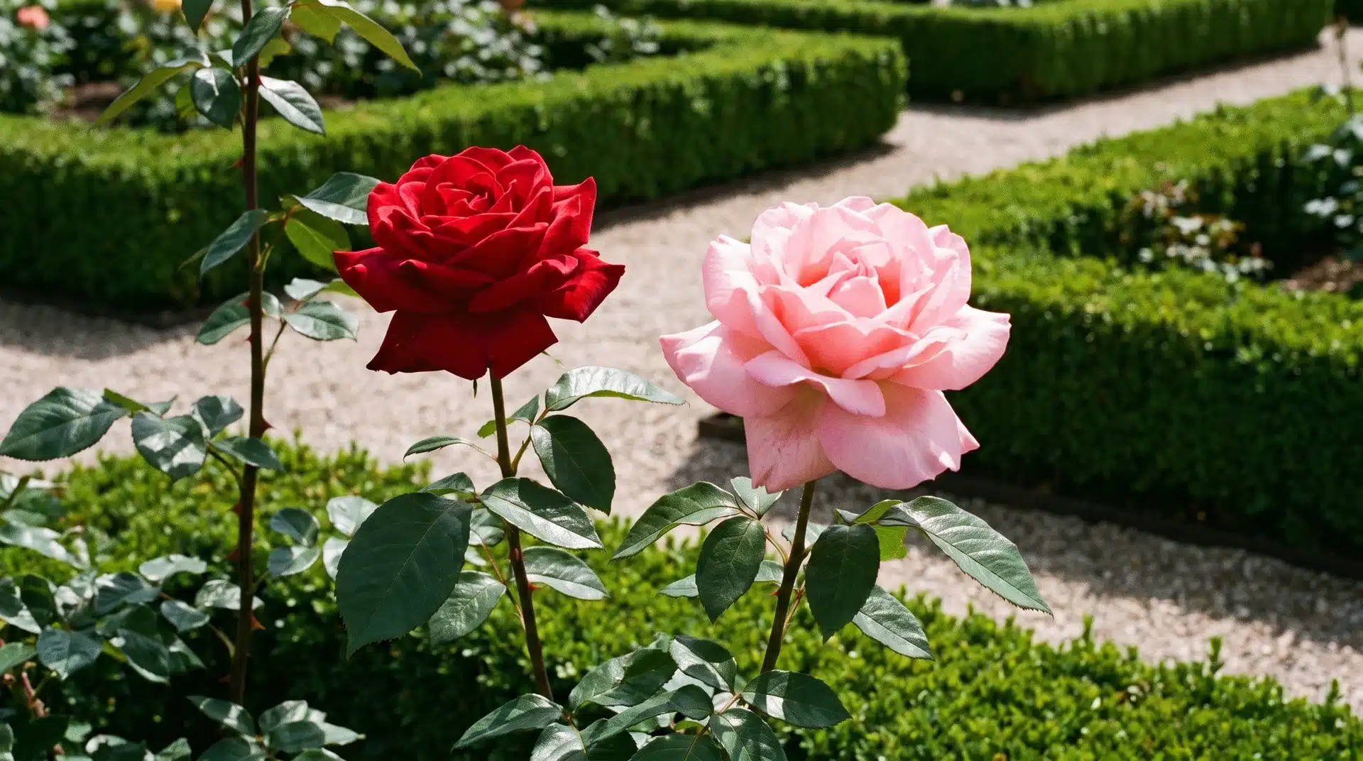 Types of roses featuring a close-up hybrid tea rose with red and pink blossoms.