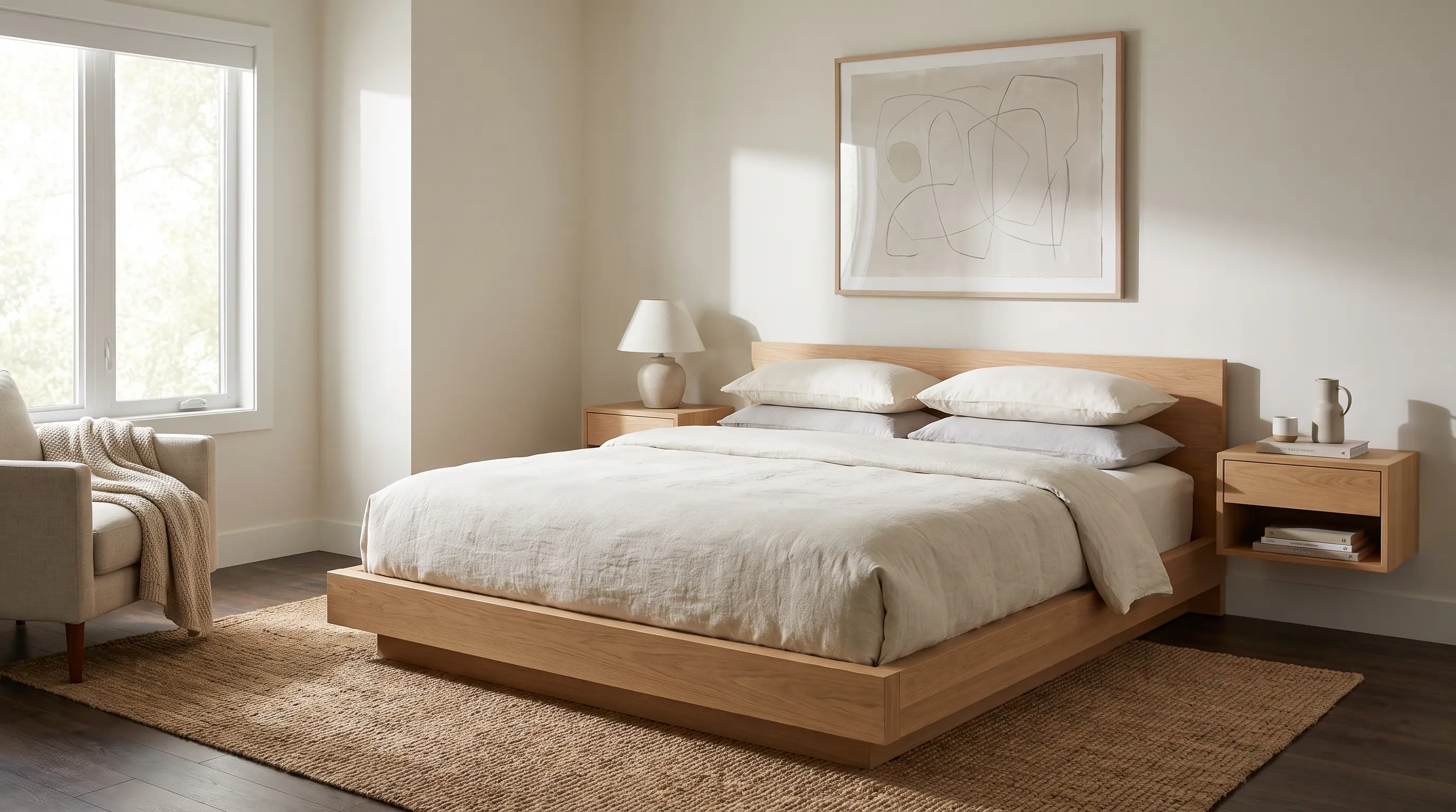 Minimalist master bedroom design with clutter-free surfaces